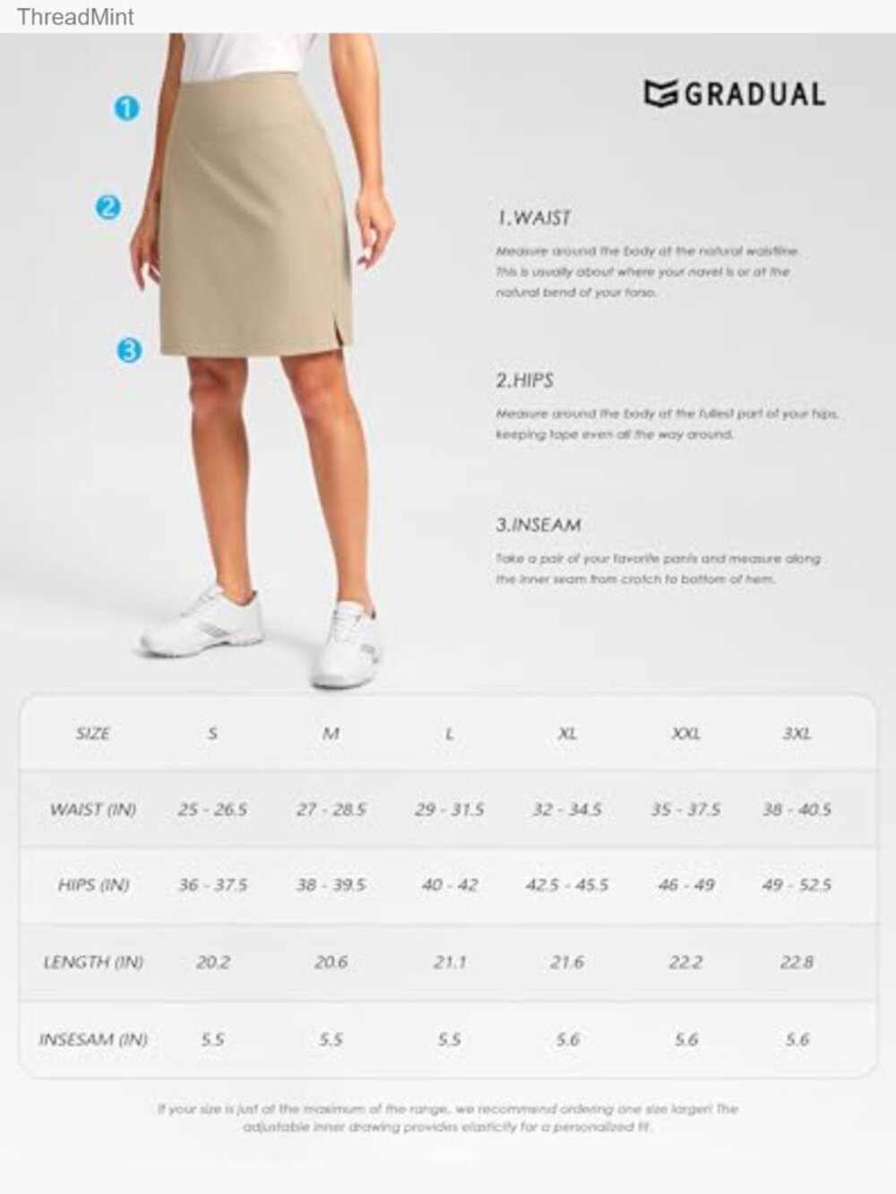 Women's Athletic Golf Skort 20" Knee Length with Pockets and Built-in Shorts - Picture 7 of 7